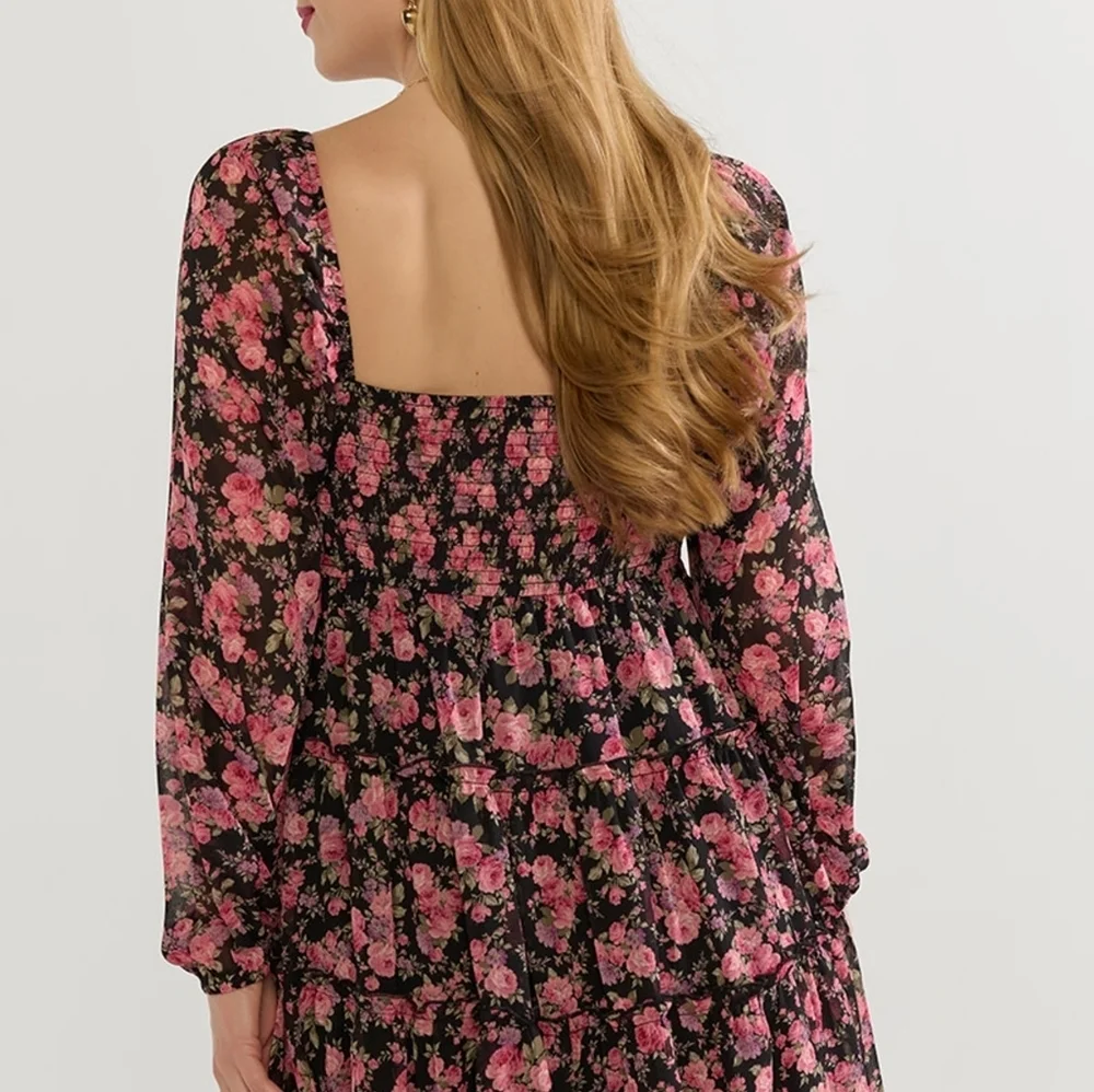 Francesca's Black Floral Dress with Pink Accents SzL New With Tag - Picture 2 of 12